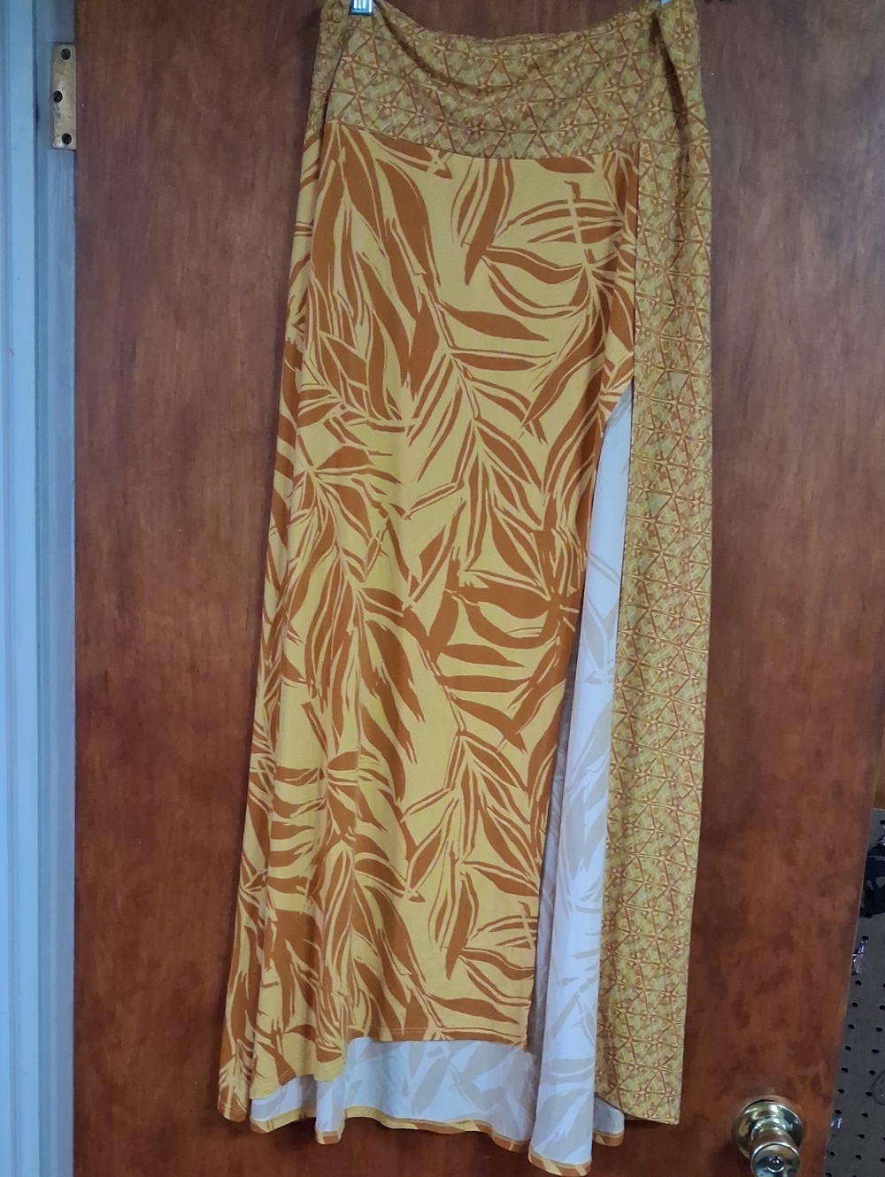 Free People Mustard and Rust Leaf Print Wrap Maxi Skirt